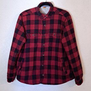 Tailor Vintage Flannel Shirt Jacket Shacket Mens XL Red Black Plaid Sherpa Lined